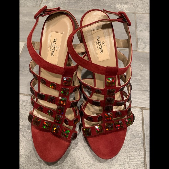 VALENTINO Garavani platform red suede pumps with stones . Size 39 - Picture 3 of 7